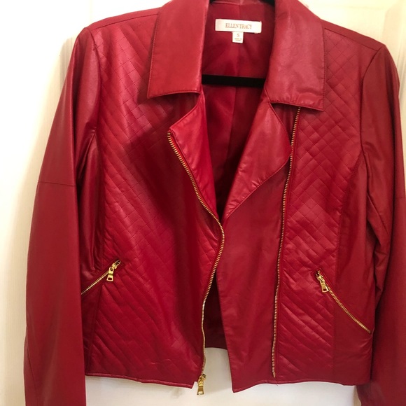 Ellen Tracy Red Faux Leather Jacket Size S. - Picture 3 of 6
